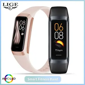 LIGE Amoled للرجال الفرقة الذكية للنساء معدل ضربات القلب الذكية مقاومة للماء