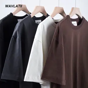 WAVLATII جديد الرجال المتضخم تي شيرت  260 GSM عادية الأبيض الشارع الشهير تيز أسود الصلبة الأساسية الصيف القمم للشباب WMT2401