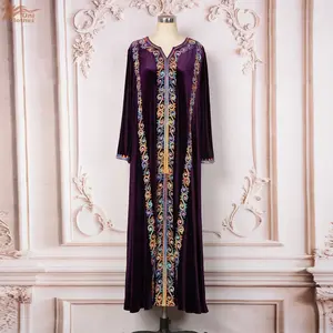 فستان نسائي إسلامي متين من Uni Fashion مطرز كاجوال مخملي عباية مغربية تركية رداء نسائي طويل الأكمام ماكسي فيستدوس