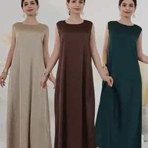 دبي عباية بيضاء وسوداء من الساتان فساتين أفريقية متواضعة للنساء ملابس إسلامية فستان إسلامي داخل رداء Musulmane فام فيستدوس