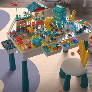 مجموعة مكعبات بناء الأطفال من ToylinX، طاولة مكتب وكراسي، طاولة أنشطة للأطفال، لعبة طاولة مكعبات البناء هدية للأطفال الصغار