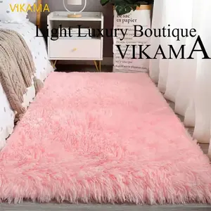 VIKAMA الحرير الصوف بلون غرفة المعيشة غرفة نوم السرير أريكة لينة حصيرة المنزل ضوء الفاخرة عدم الانزلاق القذرة مقاومة قابل للغسل البساط