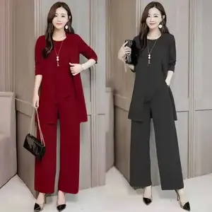بدلة نسائية عصرية أنيقة واسعة للتخسيس مقاس كبير مكونة من ثلاث قطع